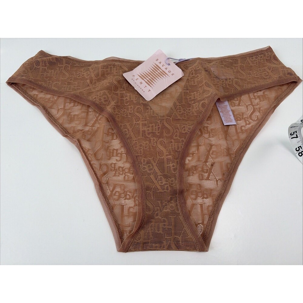 Savage x Fenty Panties Sweet Latte Nude Signature Script Cheeky Women Size 12-14
